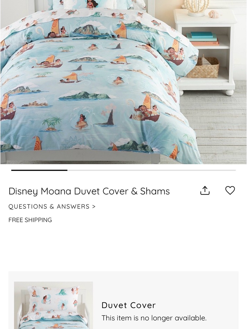 Pottery Barn Kids Light Blue Moana Print Duvet Cover